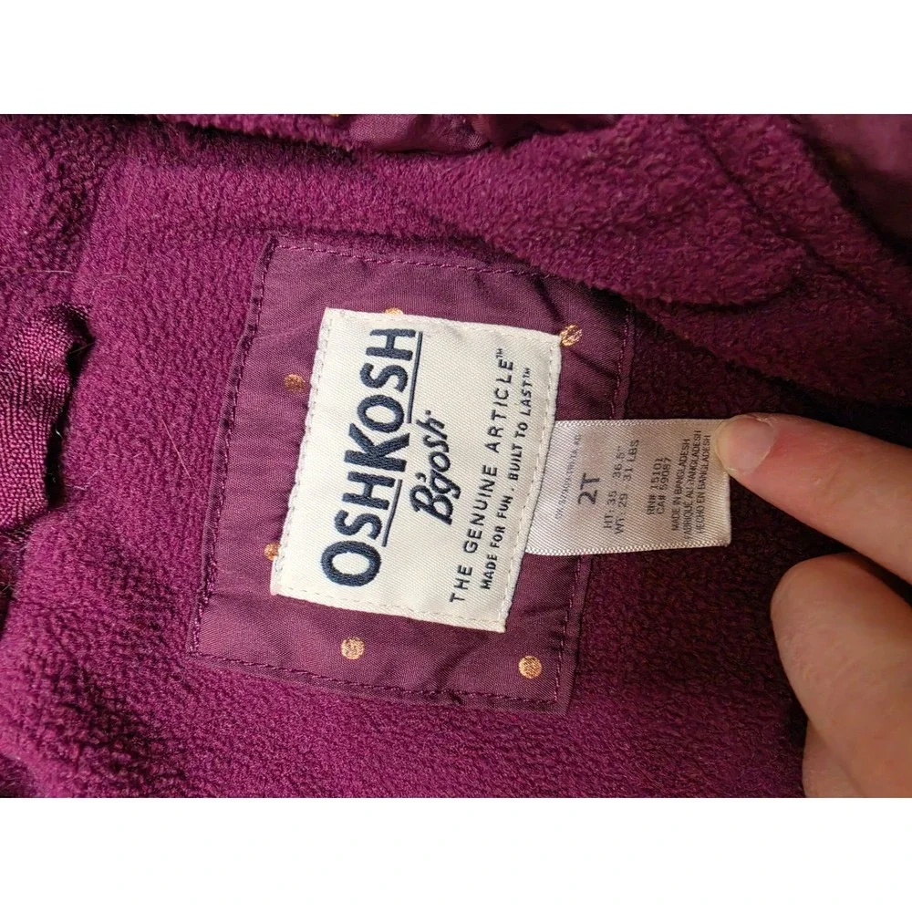 OshKosh Bgosh Toddler Girls 2T Plum Purple Rose Gold Polka Dot Fleece Jacket